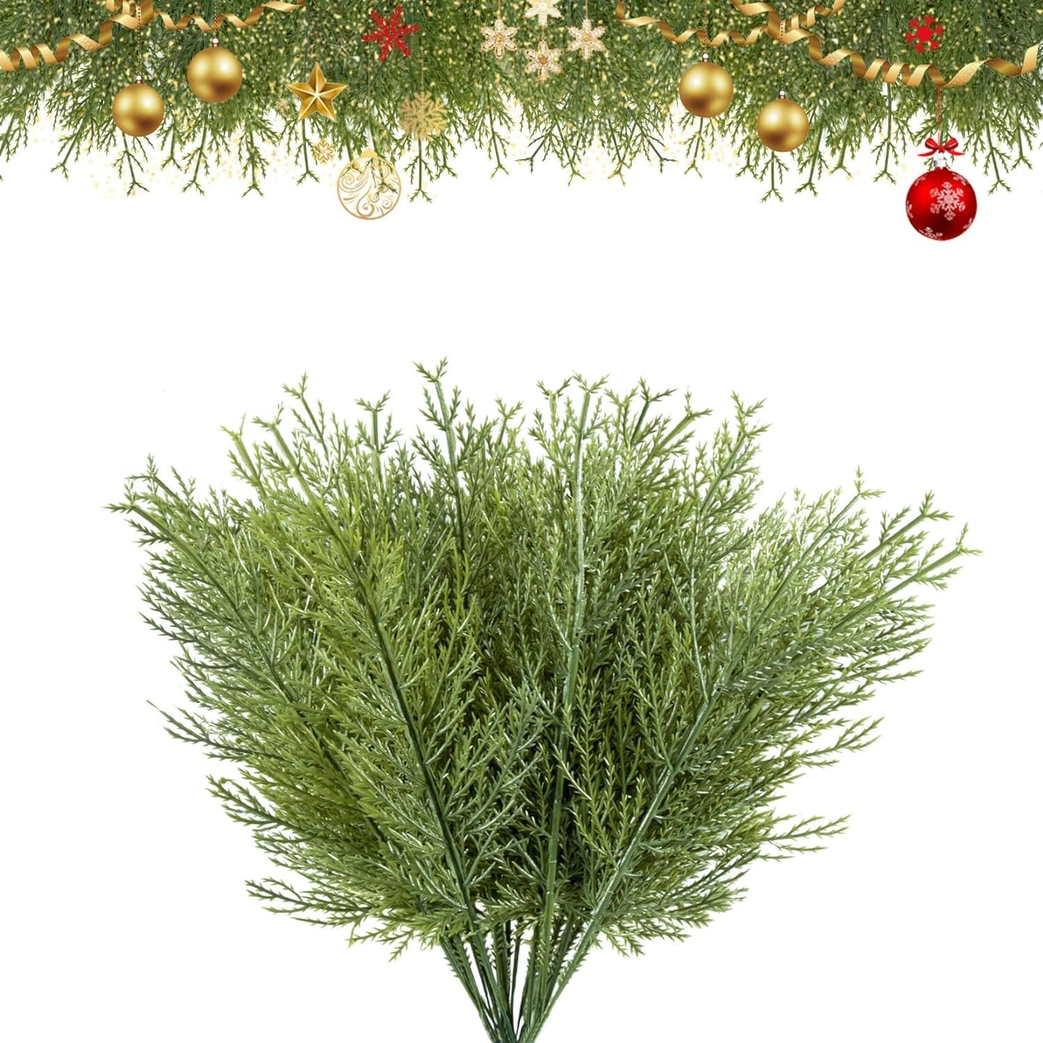 Sukh 25pcs Artificial Pine Branches – Faux Evergreen Pine Leaves Pine Sprigs for