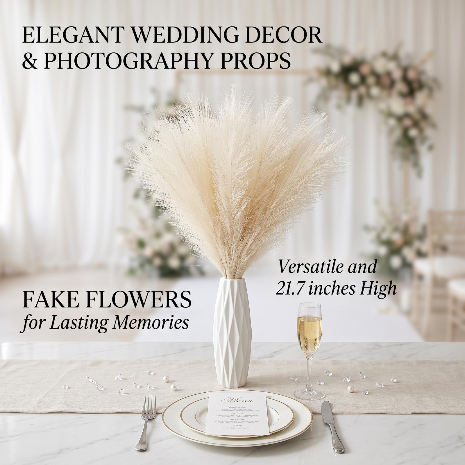 30PCS Artificial Pampas Grass Decor, 21.7″ Small Faux Pampas Grass No Sheddin…