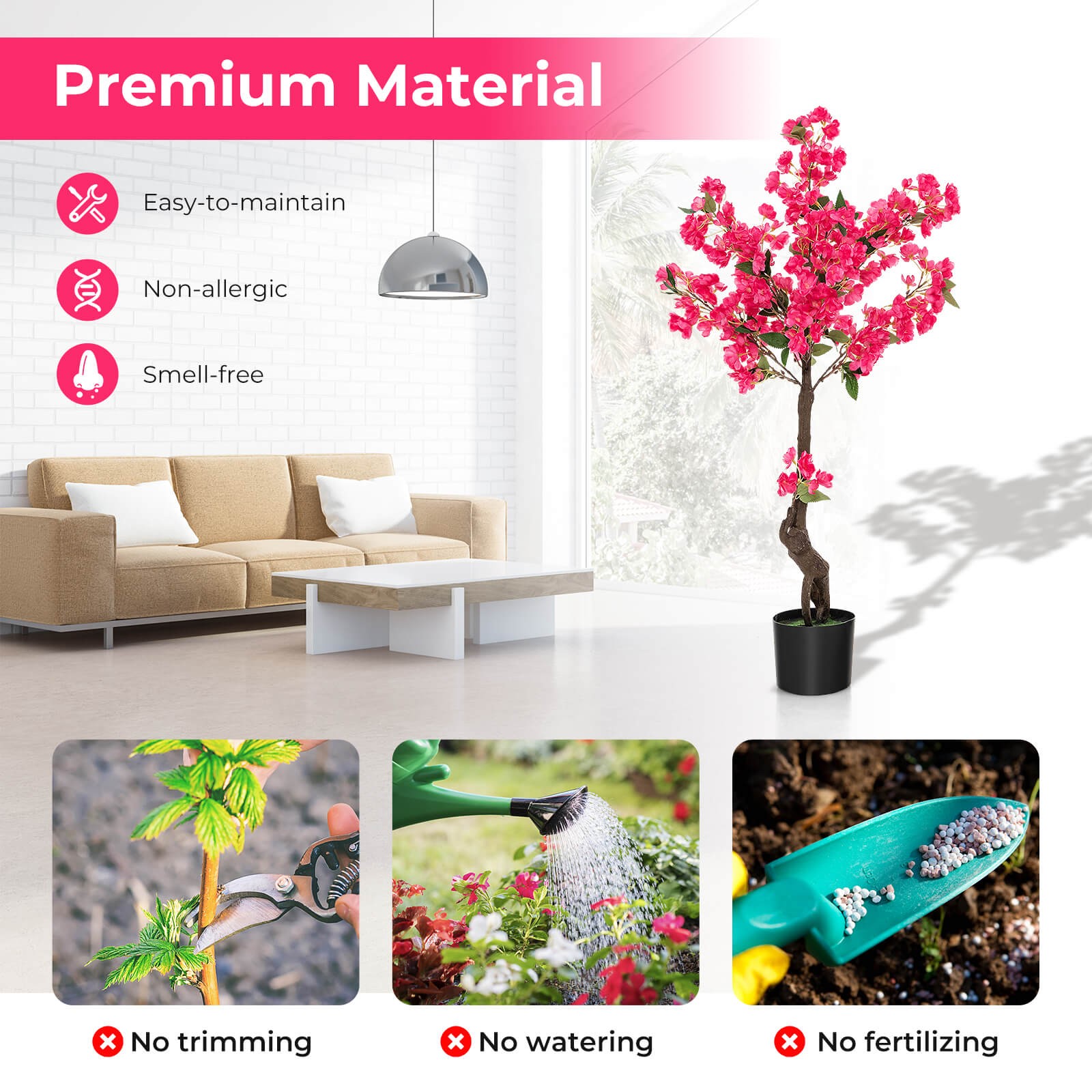 2 Pack 42″ Artificial Plum Blossom Tree w/ 92 Flowers & Realistic Trunk Indoor