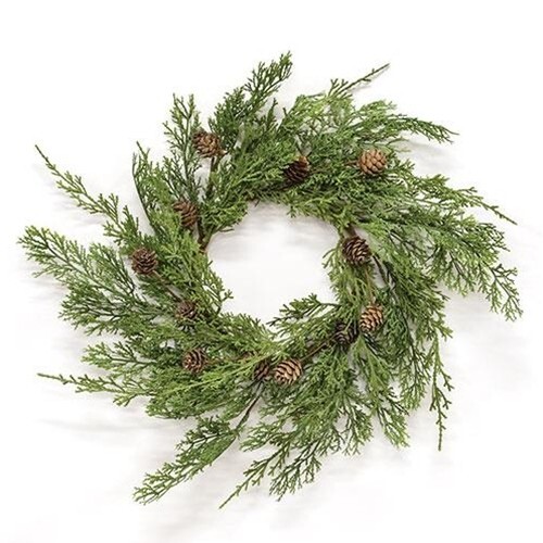 NEW FARMHOUSE WESTERN CEDAR Candle Ring Pine Cones Christmas 6.5″ Open x 12″ W