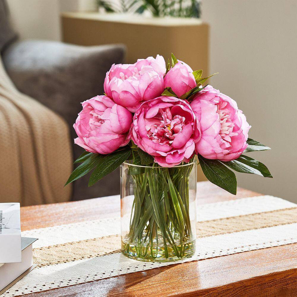 12In Artificial Peony Flowers Faux Peach Pink Peony Fake Flower for Vase Silk Fl