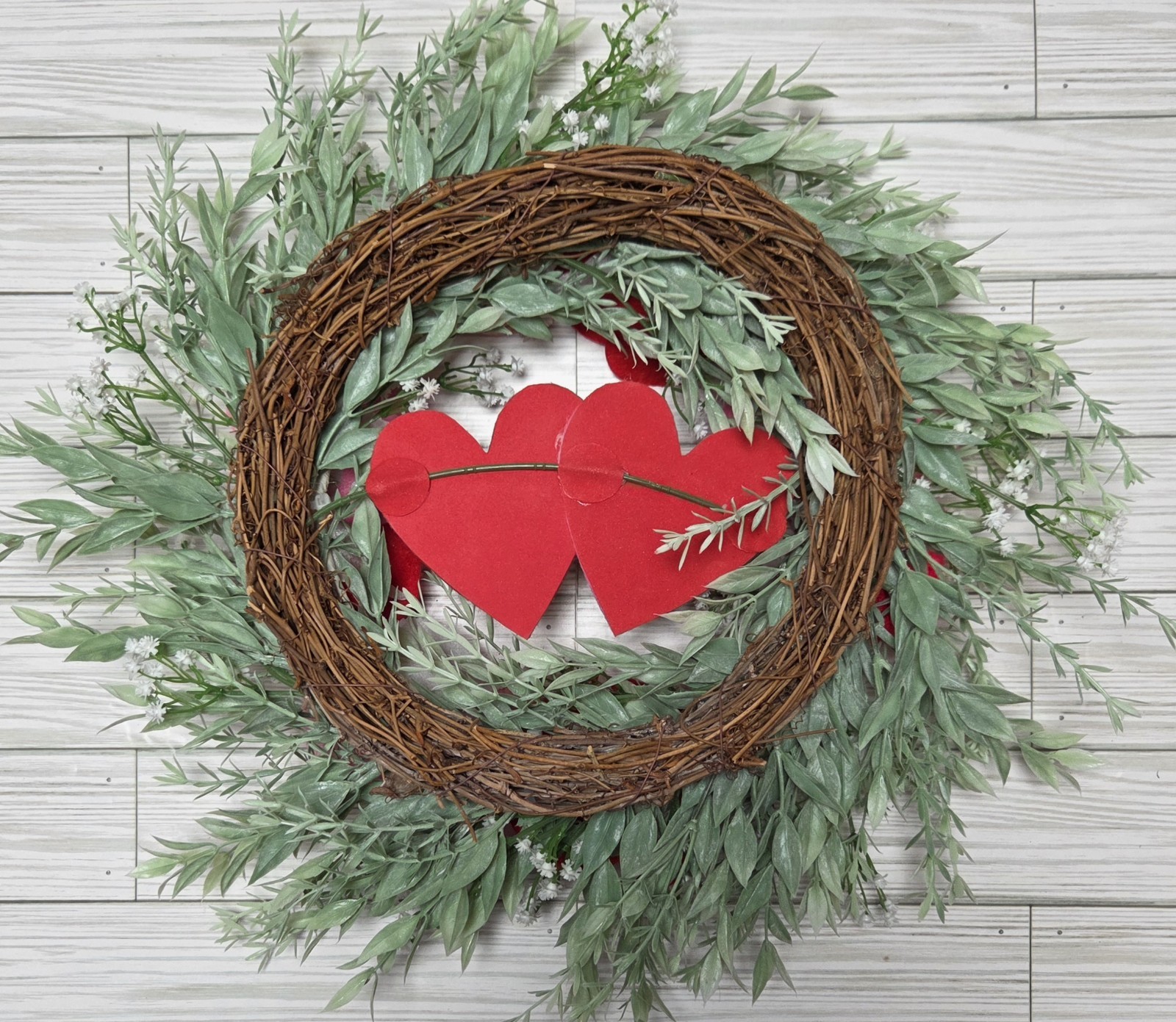 Valentine’s Day Wreath Felt and Faux Silk Florals Hearts Roses BB Greenery Multi