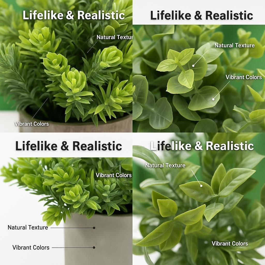 3 Pack Mini Artificial Potted Plants – Fake Eucalyptus, Boxwood & Rosemary wi…