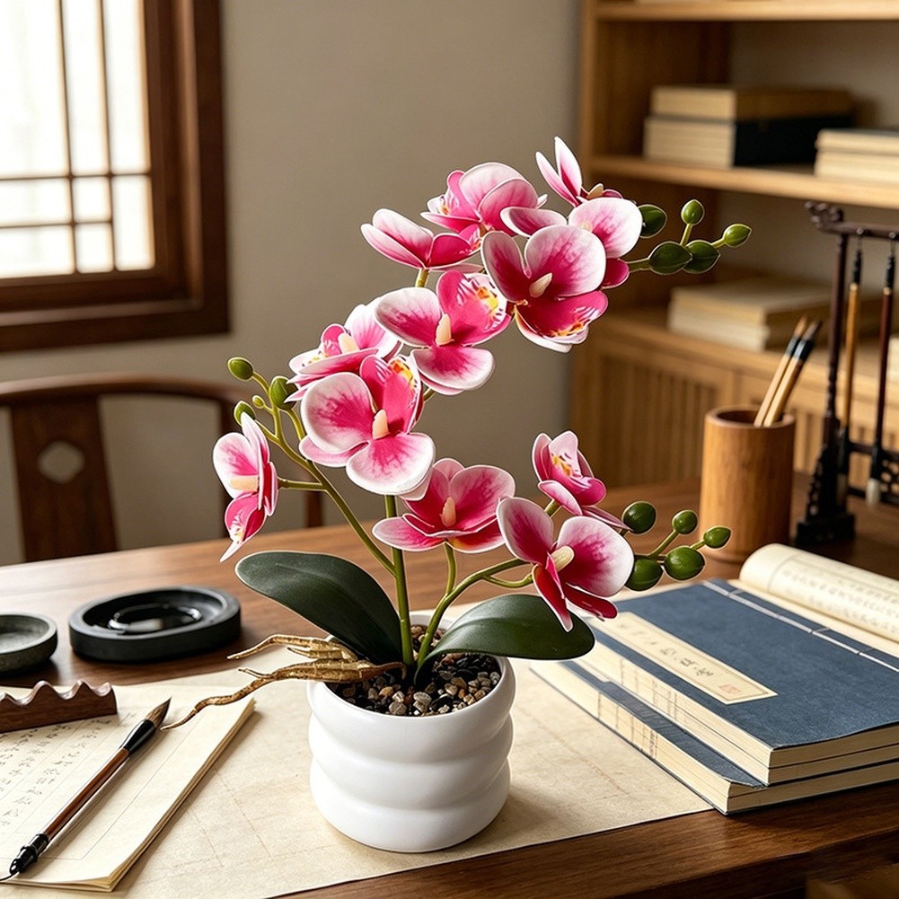 Elegant Floral Display Faux Phalaenopsis Orchid Dust Resistant 12-bloom Design
