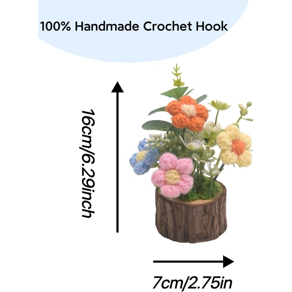 Handmade Crochet Knitted Puff Flowers Bouquet in Pot Mini Cute Home Desktop