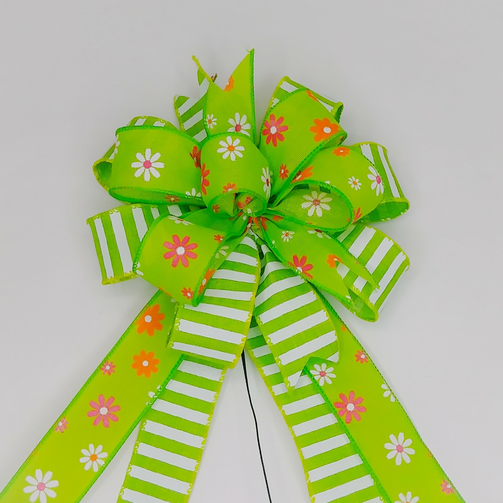 Spring Bow, Wreath Bow, Lime Green, Stripes, Floral Print