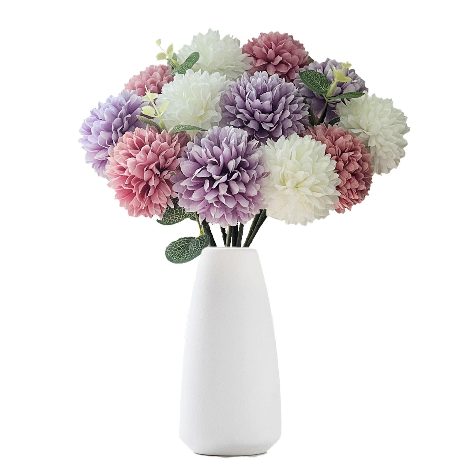 Artificial Silk Chrysanthemums with Eucalyptus, 12″ Faux Mums