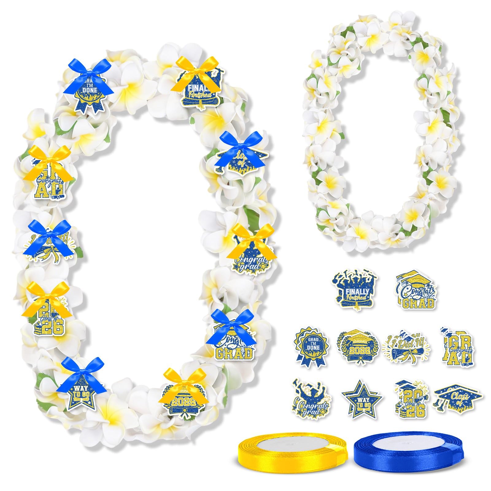 Hawaiian Leis for Graduation 2026, Artificial Plumeria Flower Wreath with Blu…