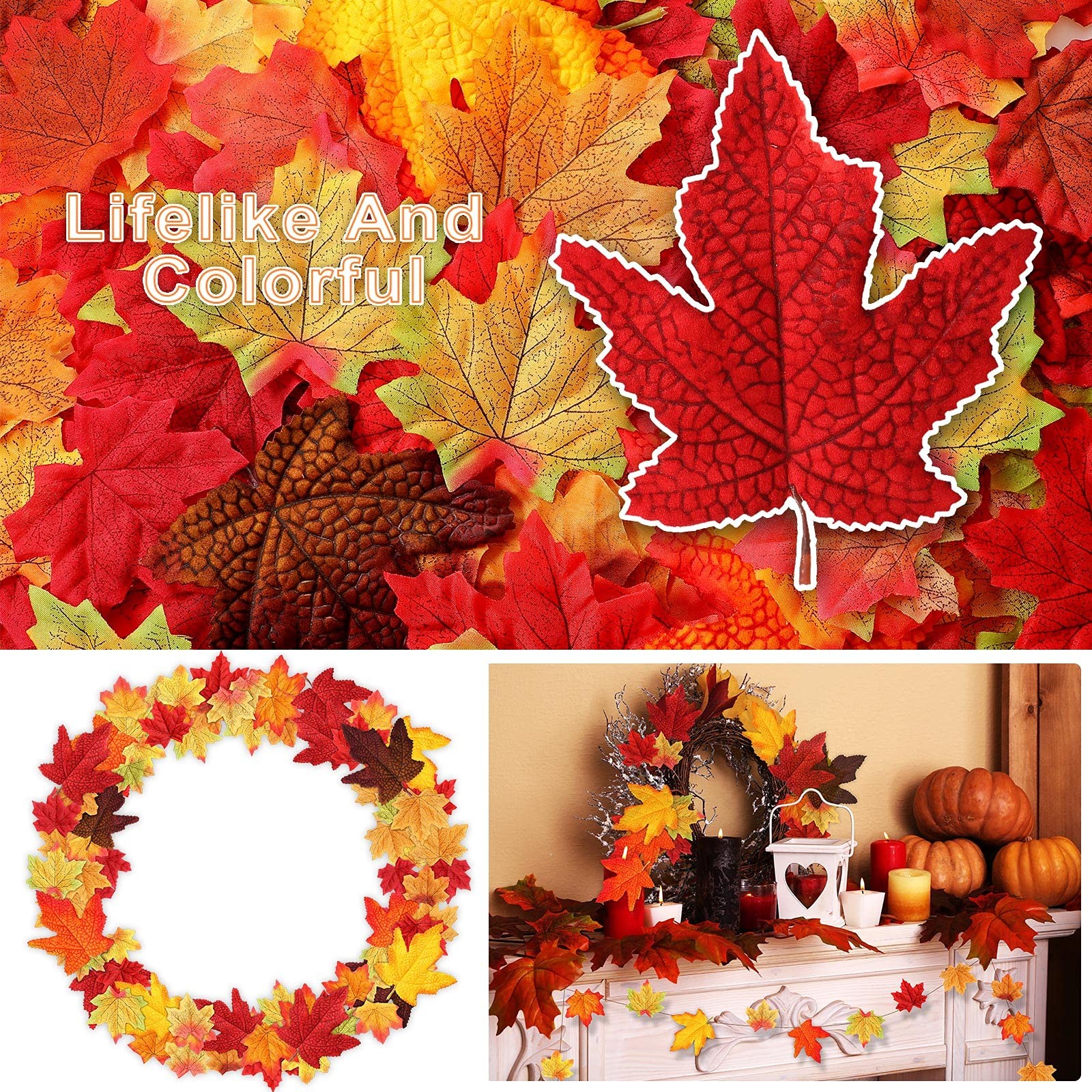500 Pieces Fall Colors Fake Leaves Autumn Artificial Maple Thanksgiving DIY