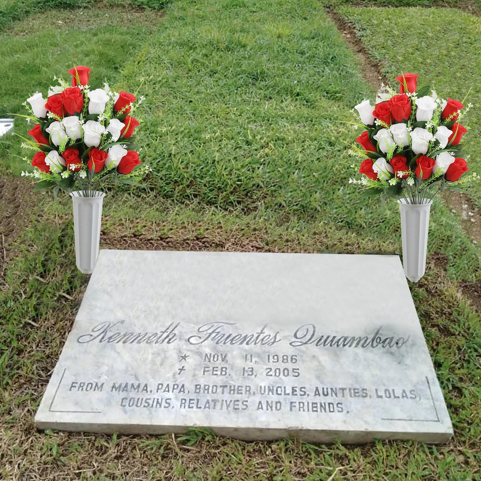 2Pcs Artificial Cemetery Flowers for Grave Silk Memorial Rose Flowers Outdoor…