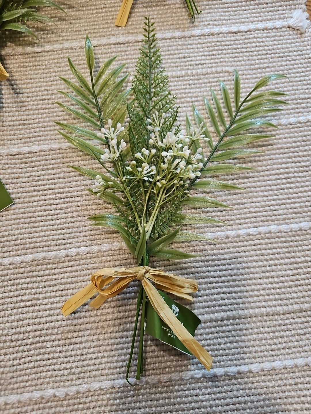 20 NEW 12″ SPRING SUMMER LEAVES Floral Pick Decor RAFFIA BOW FLOWER FREE SHIP