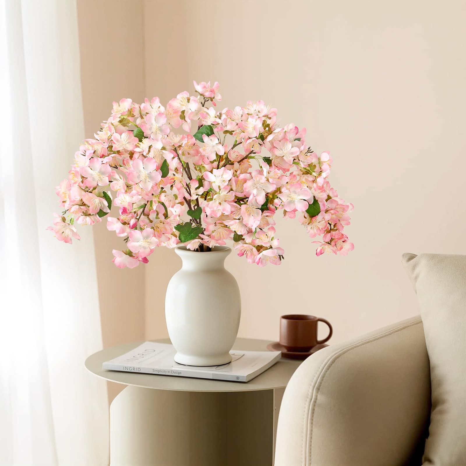 6 PCS Pink Artificial Cherry Blossom Branches Faux Silk Flowers Fake Plants