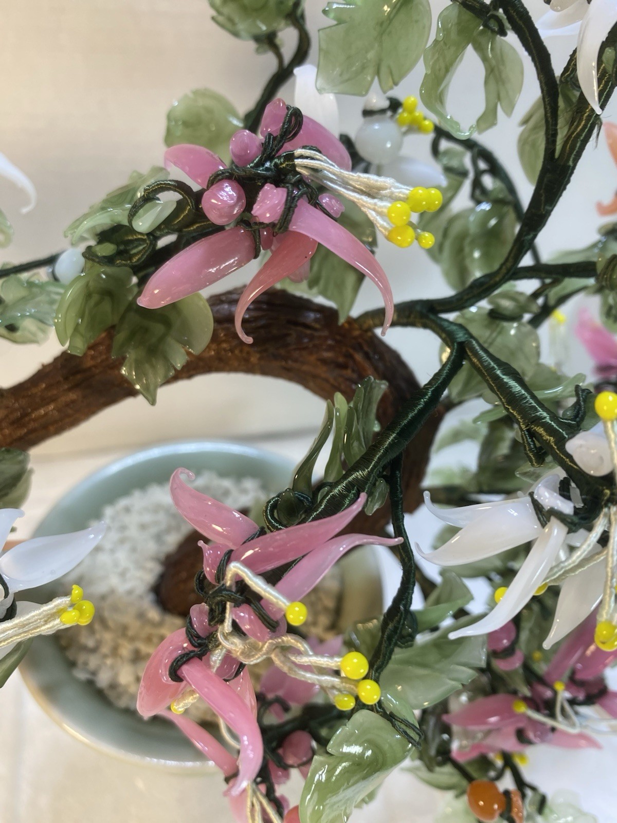VTG Artificial Bonsai Tree Made Of Semi Precious Stone And Art Glass