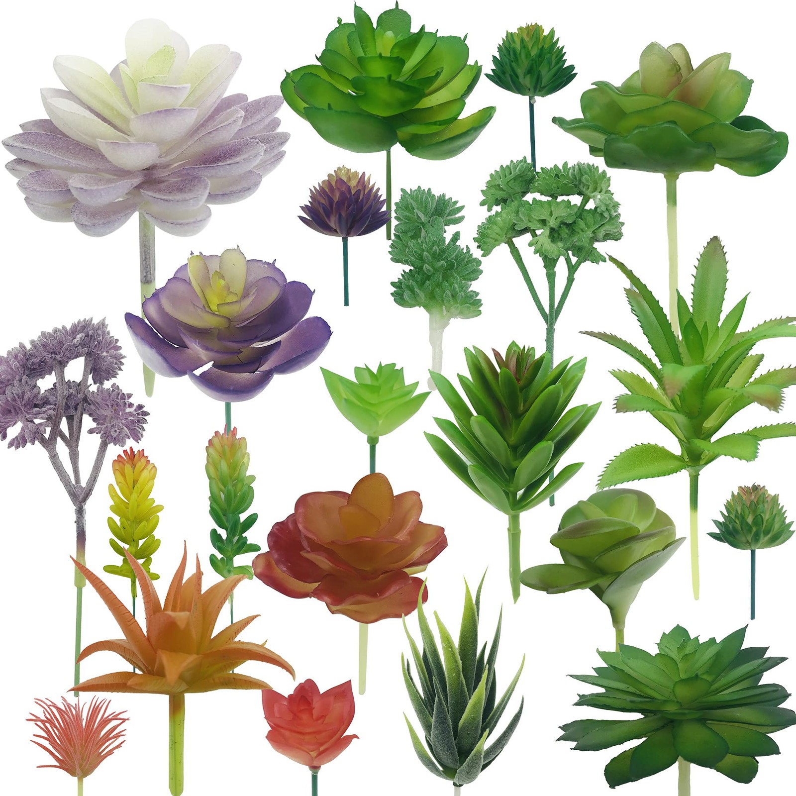 Woohome 34 PCS Artificial Succulents Picks Set, 24 Mixed Color Succulent Plants