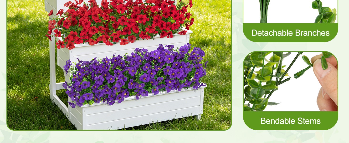 12 Pcs Artificial Geranium Flowers for Outdoors, Silk Fake Flowers with