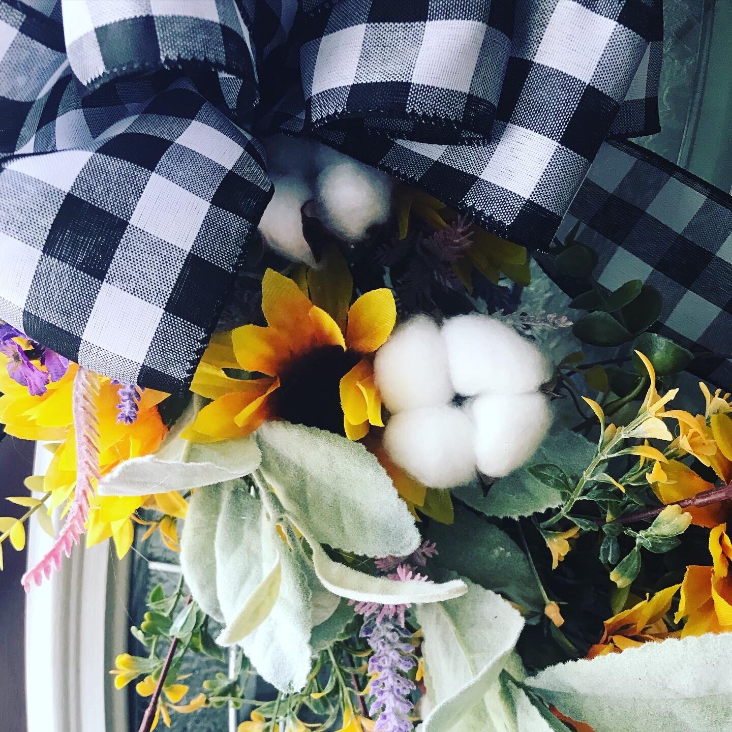Fall Farmhouse Sunflowers Wildflower Cotton Grapevine Wreath