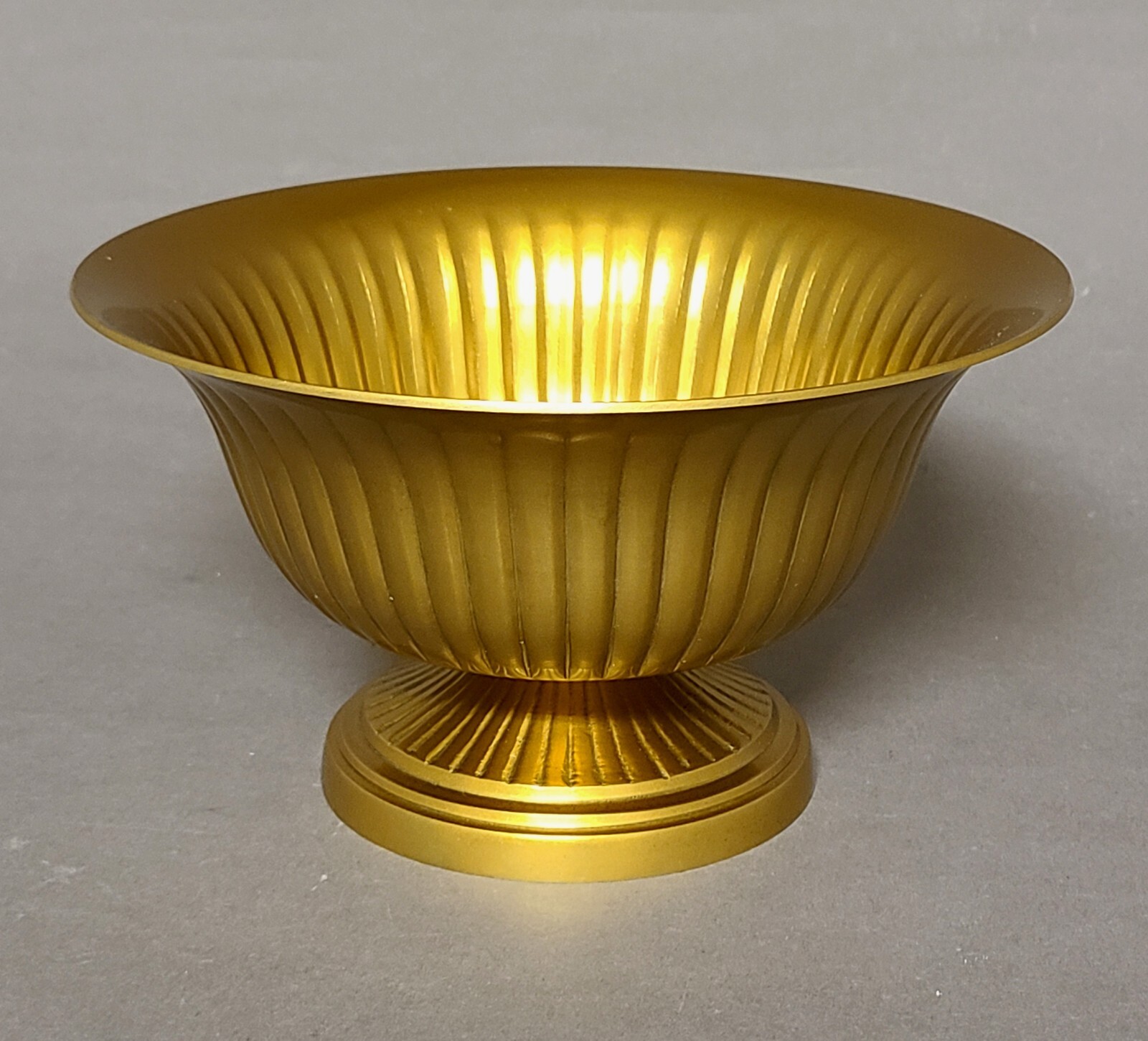 Compote Bowl Vase Gold Finish Aluminum Fluted Revere Set/2 8″D 4.5″High