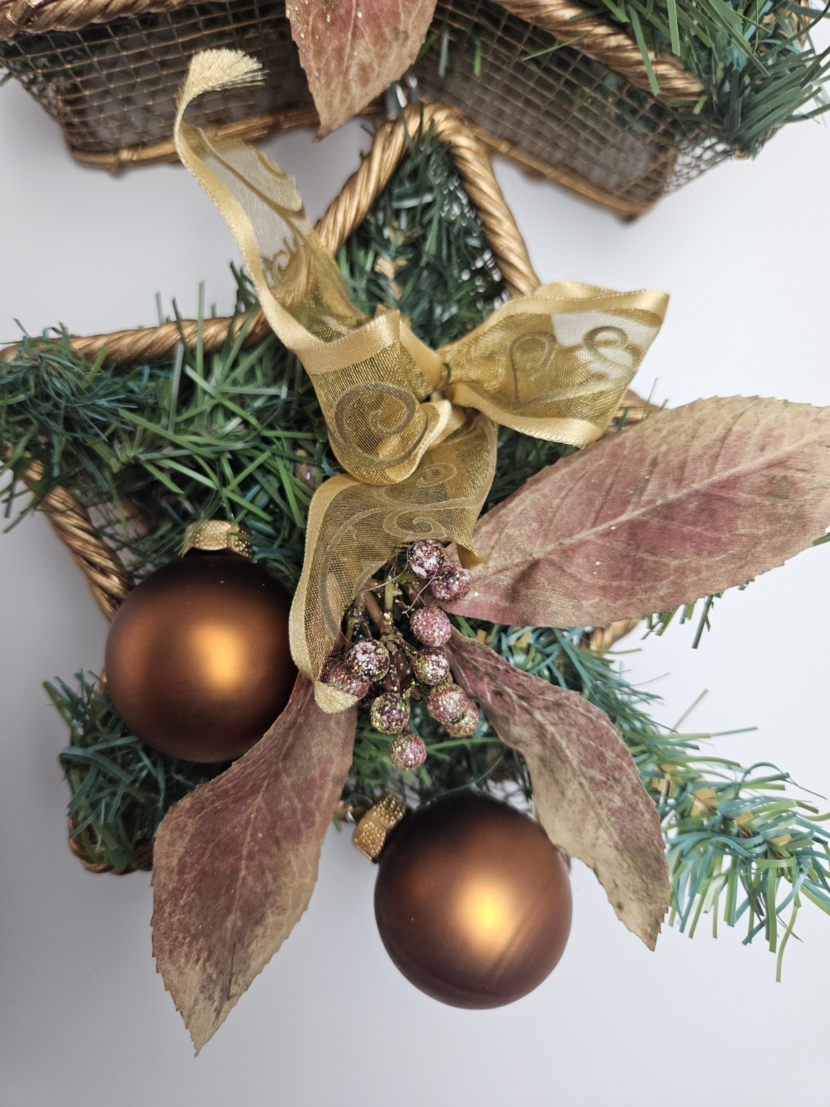 Christmas Star Basket Door Wreath Wall Hanging Artificial Garland Ornaments Bows