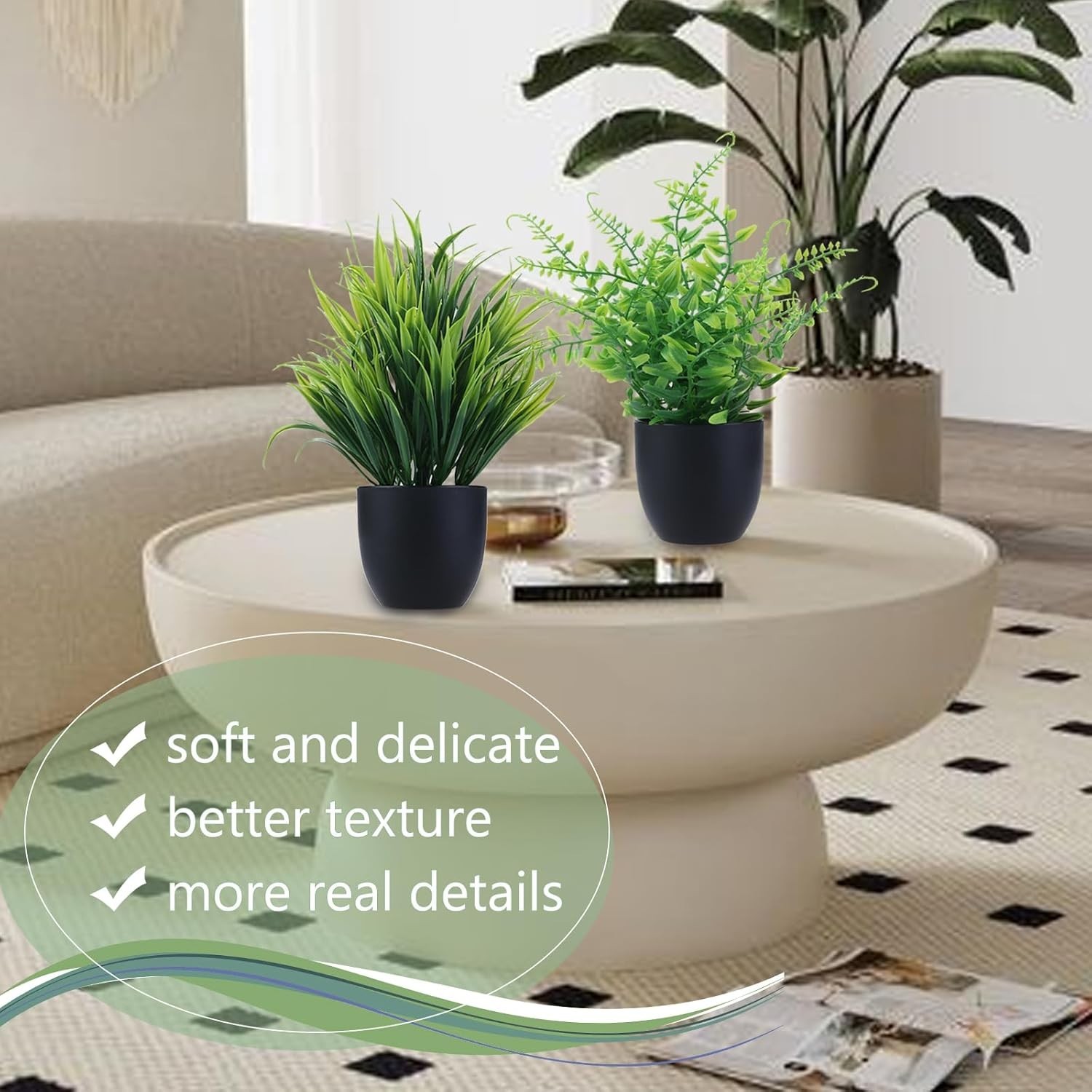 2 Pack Fake Plants in Black Pot Small Artificial Plant Wheat Grass for Home D…