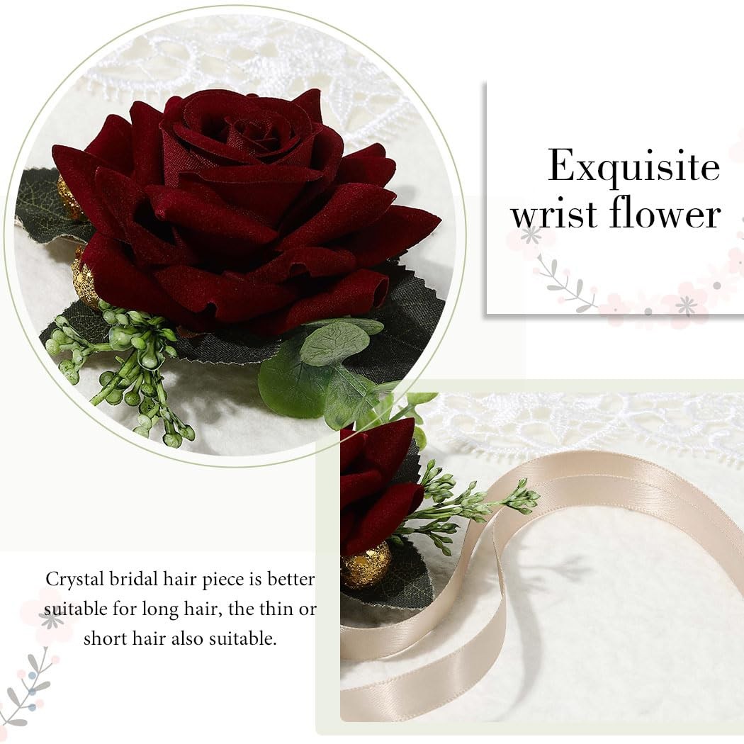 Red Rose Corsage, Prom, Wedding, Bridesmaid Hand Flower, Women, Girls, Decor
