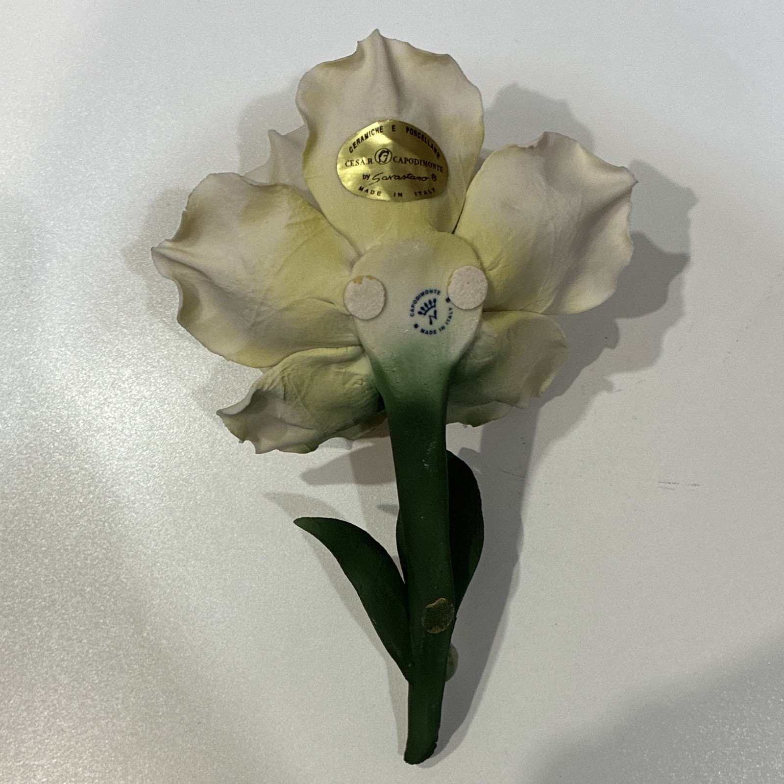 C.E.S.A.R. Capodimonte by Sarrastano Porcelain Artificial White Flower Stem RARE