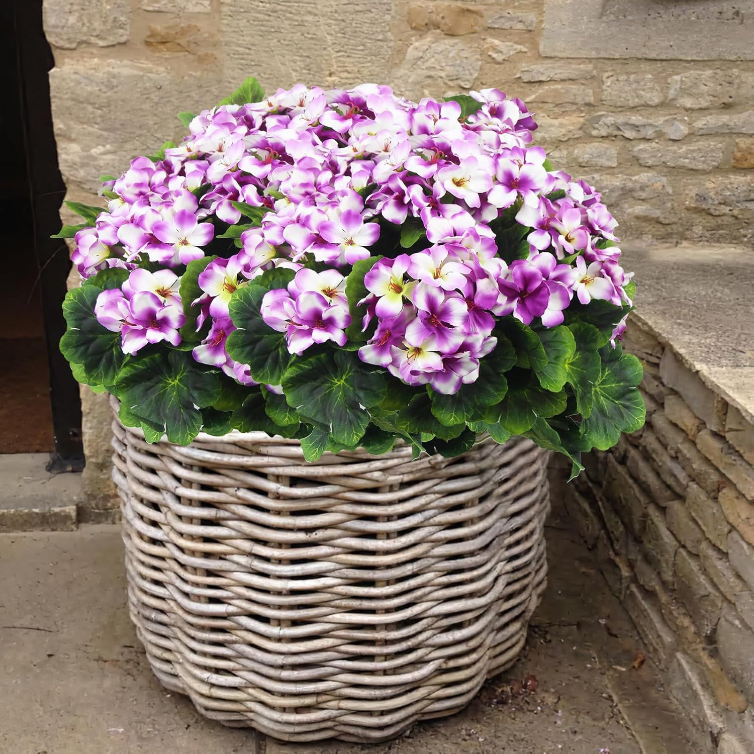 2 Pcs Artificial Geraniums for Outdoor Silk Geranium Flowers Purple Artificial G