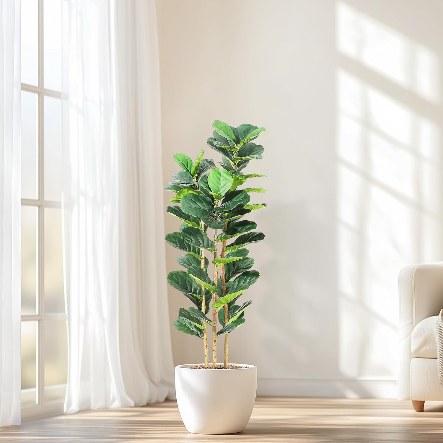Garvee Artificial Fiddle Leaf Fig Tree with White Planter, 5 Ft Tall Fake Plant