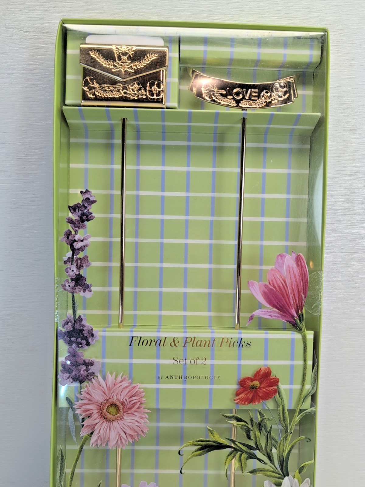 NEW! SEALED! ANTHROPOLOGIE 12″ GOLD METAL FLORAL PLANT POT PICKS INDOOR FLOWERS