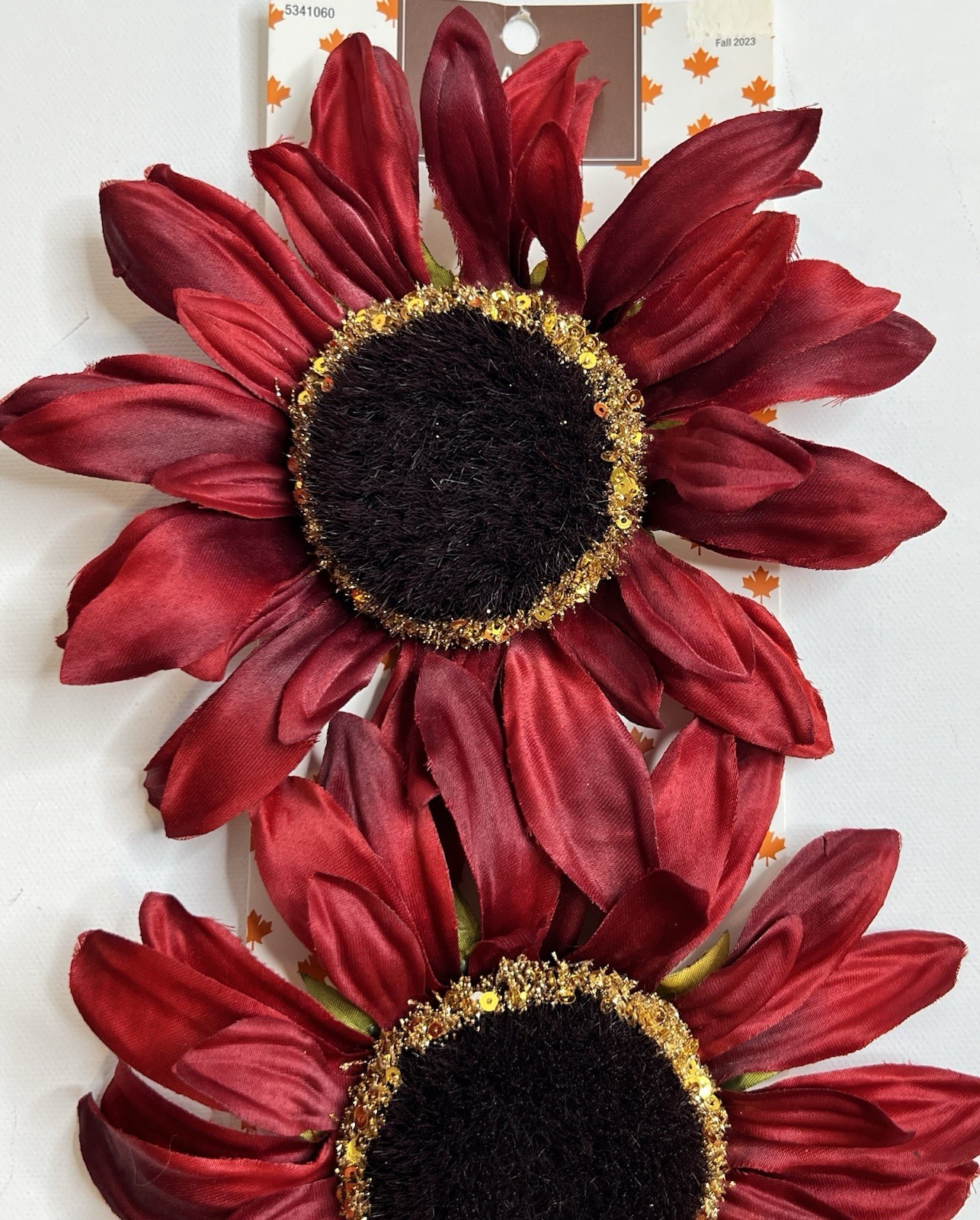 Artificial Sunflower 2pc Fall Flowers Red Clip-on Autumn Decor Ornament NWT NEW