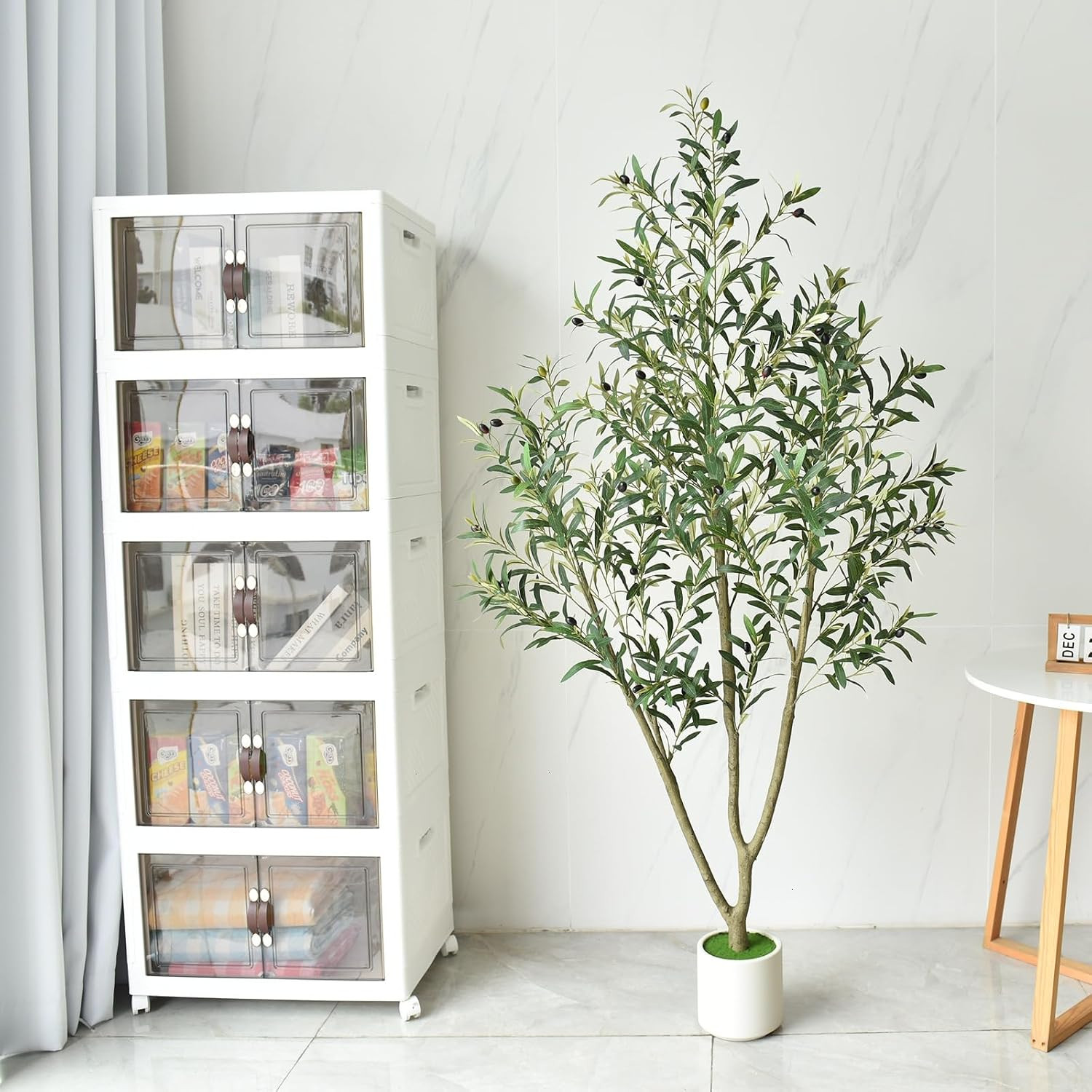 6FT Tall Artificial Olive Tree Faux Plant Indoor White Planter Home Office Decor