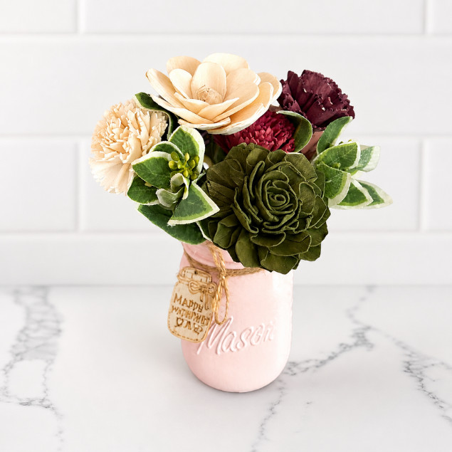 Sola Wood Flower Arrangement Mason Jar Custom Tag Mother’s Day Birthday Decor