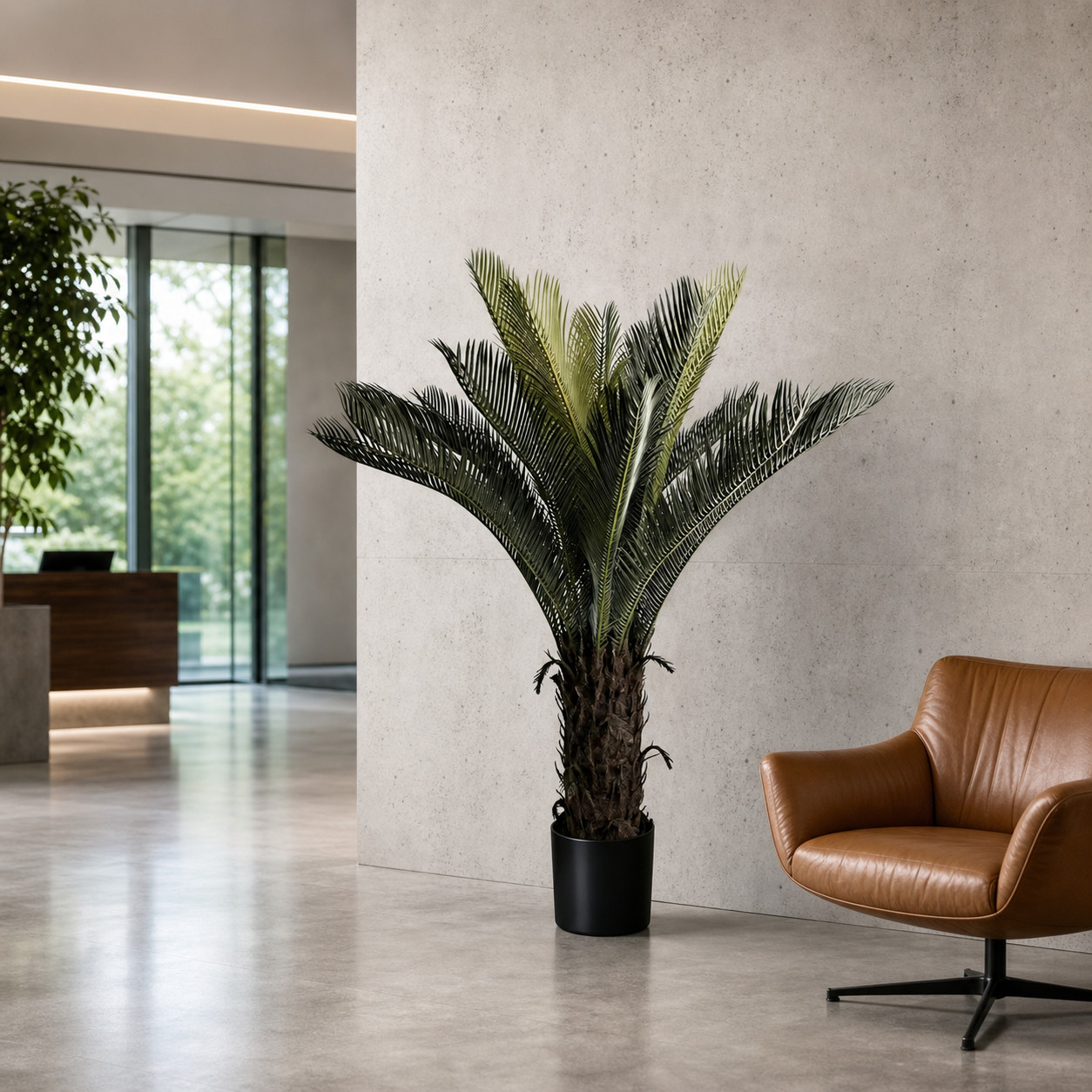 2 Pcs 120cm Artificial Sago Palm Cycas Tree Full Foliage Potted Cycad Home Decor