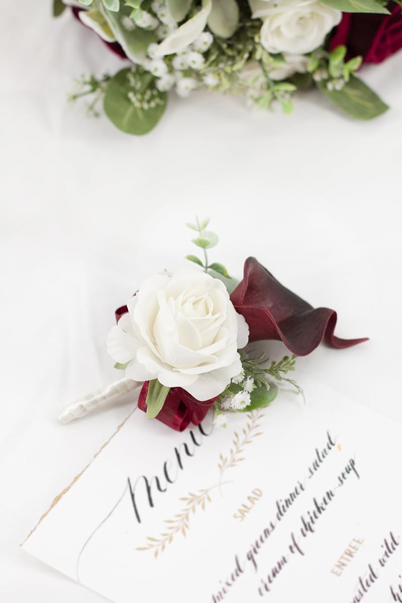 1Pc Single Burgundy Boutonnieres for Men Wedding Prom, Artificial Calla Lily …