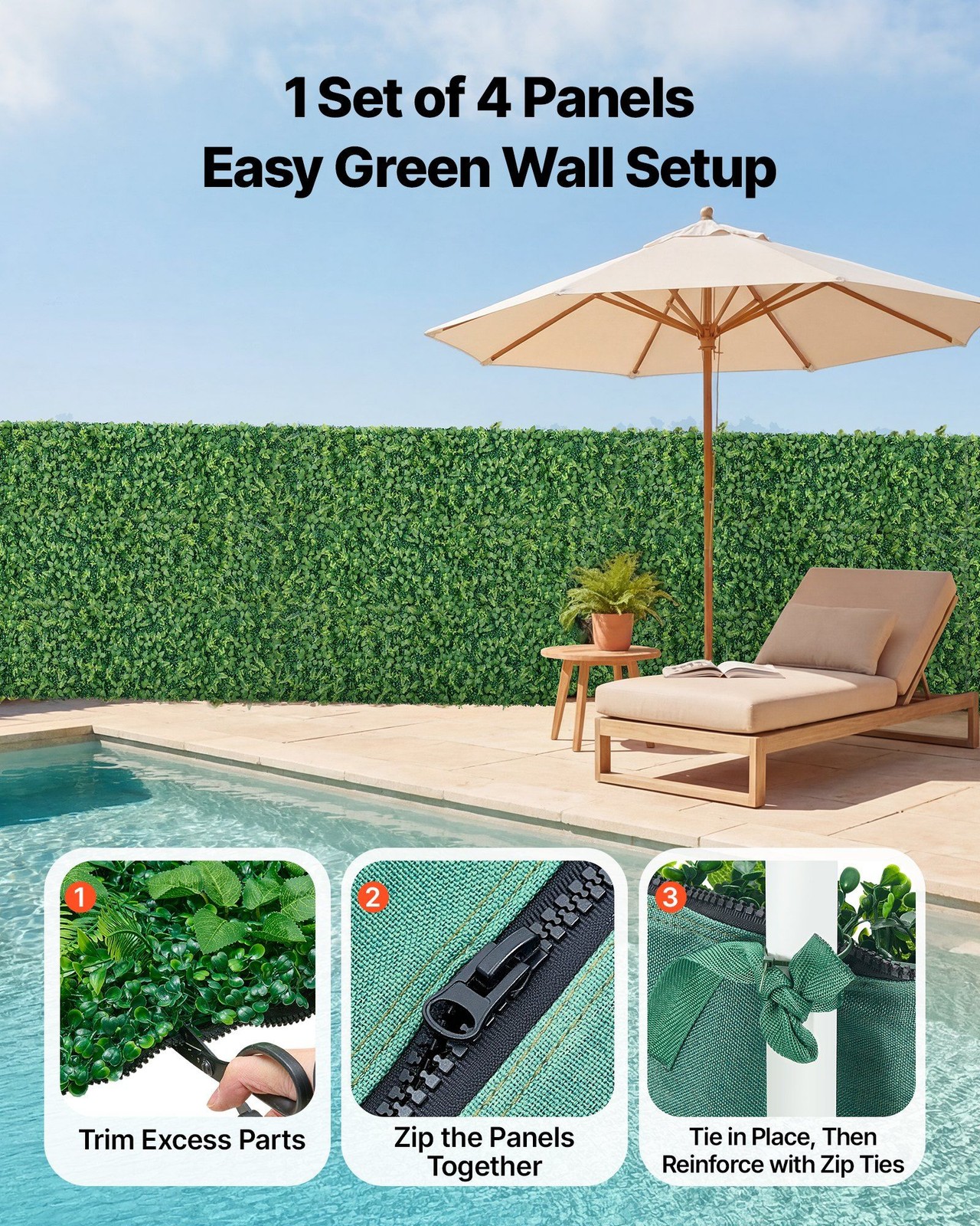 Lifelike Artificial Boxwood Panels, 4pcs 2x8ft, Dense 3D Foliage Privacy Screen