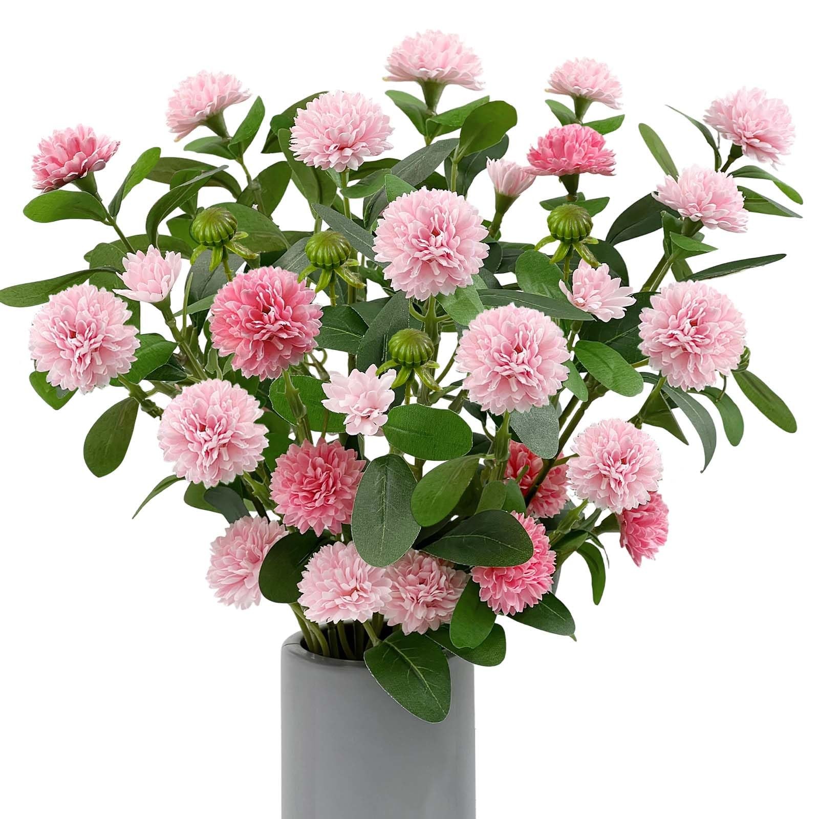 2 PCS 17.7 Inch Pink Artificial Chrysanthemum Mini Mums Faux Flowers