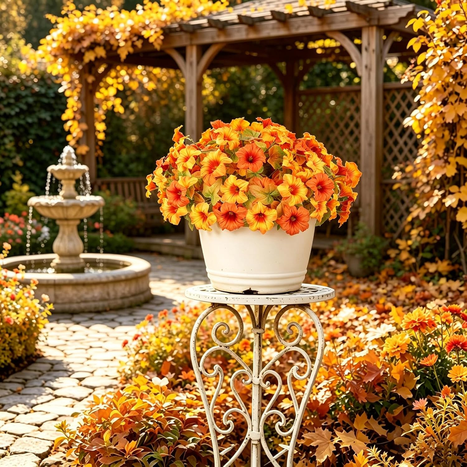 Artificial Fall Flowers for Outdoors, Faux Petunias Autumn Decoration, Fake Flow