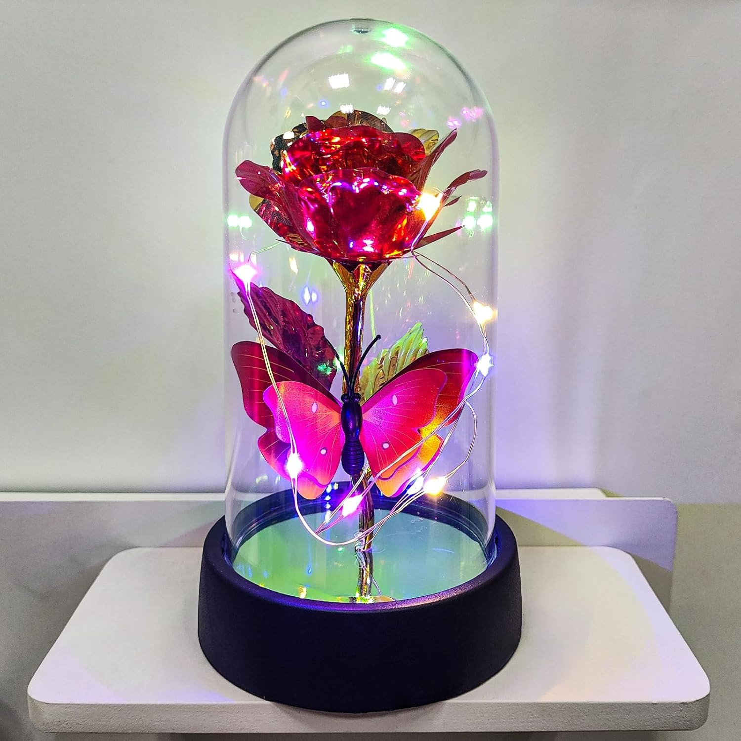 Glass Rose in Glass Dome, Light up Flower, Eternal Roses Christmas Birthday Gift
