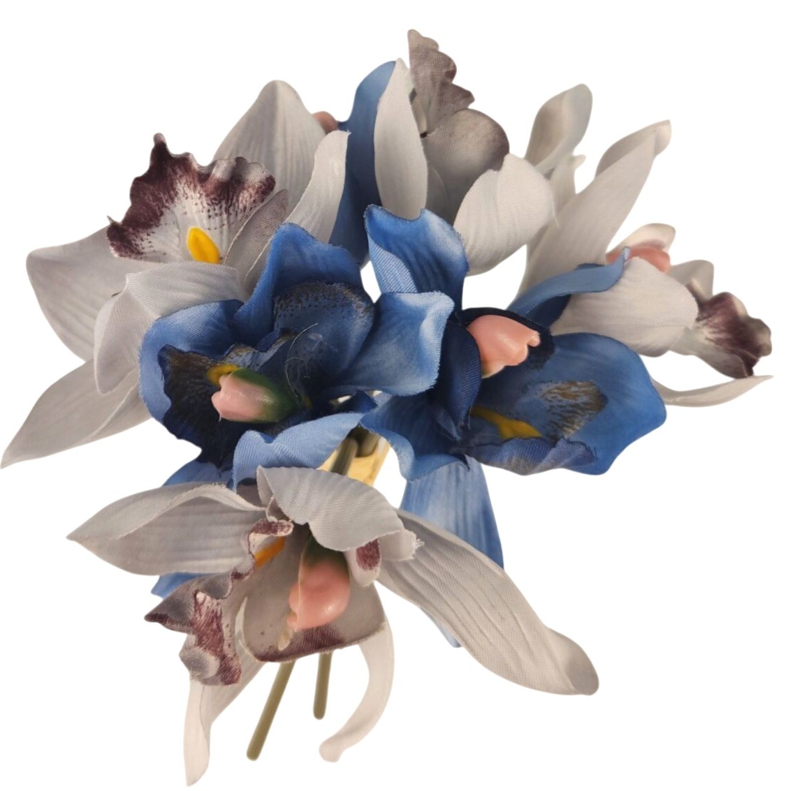 Blue Gray Cymbidium Orchid Artificial Flowers 7 Stem Bundle, Faux Orchid Wedding