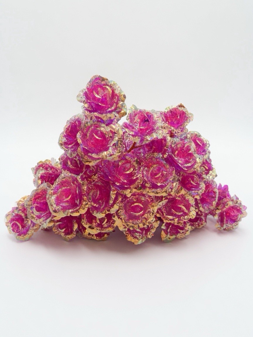 47 Pcs Pink Galaxy Rose Flowers with Stems Gift Wedding Decor 9in