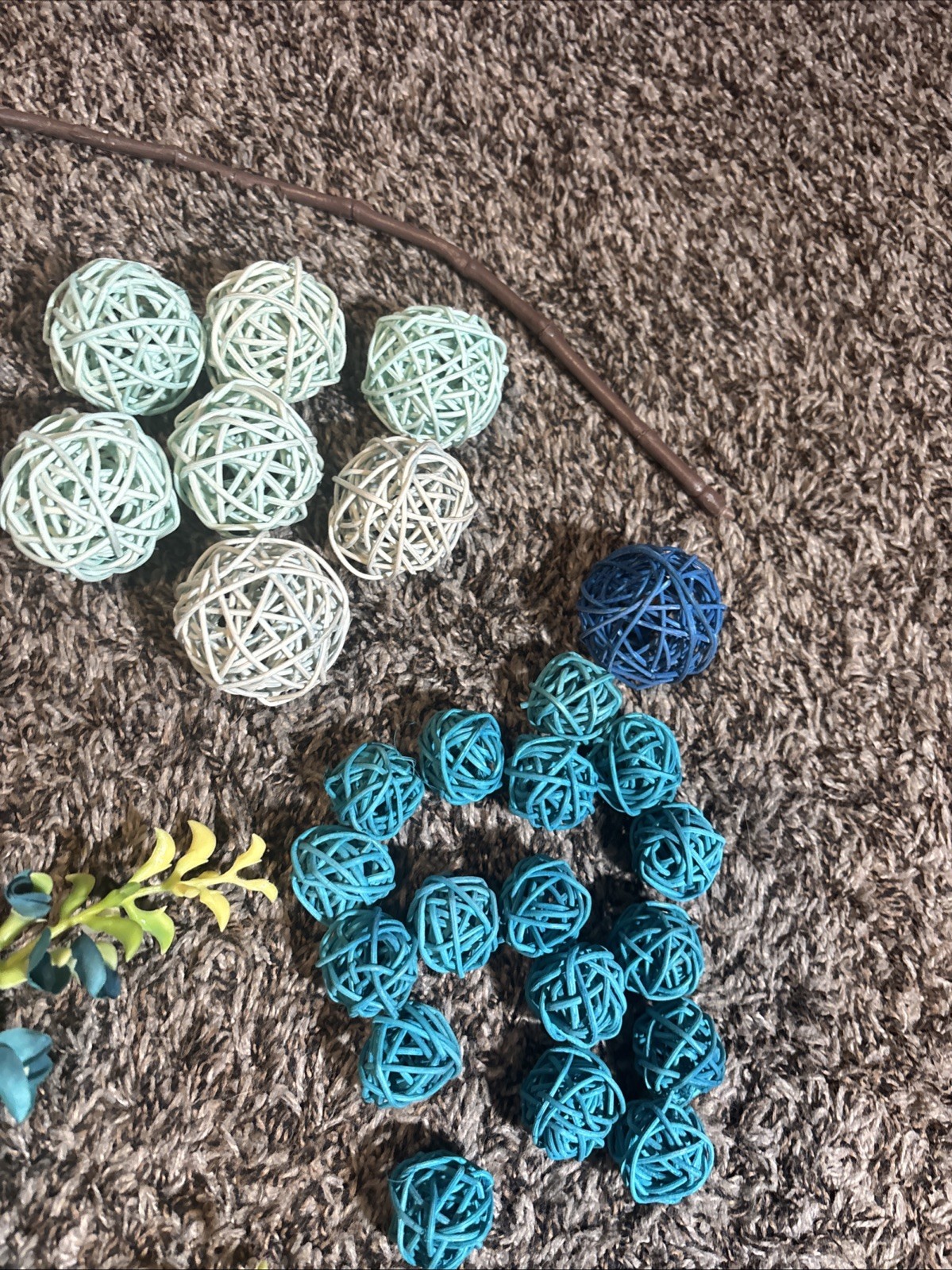 Teal Floral & Rattan Ball Decor Lot – Wedding Centerpiece Craft DIY