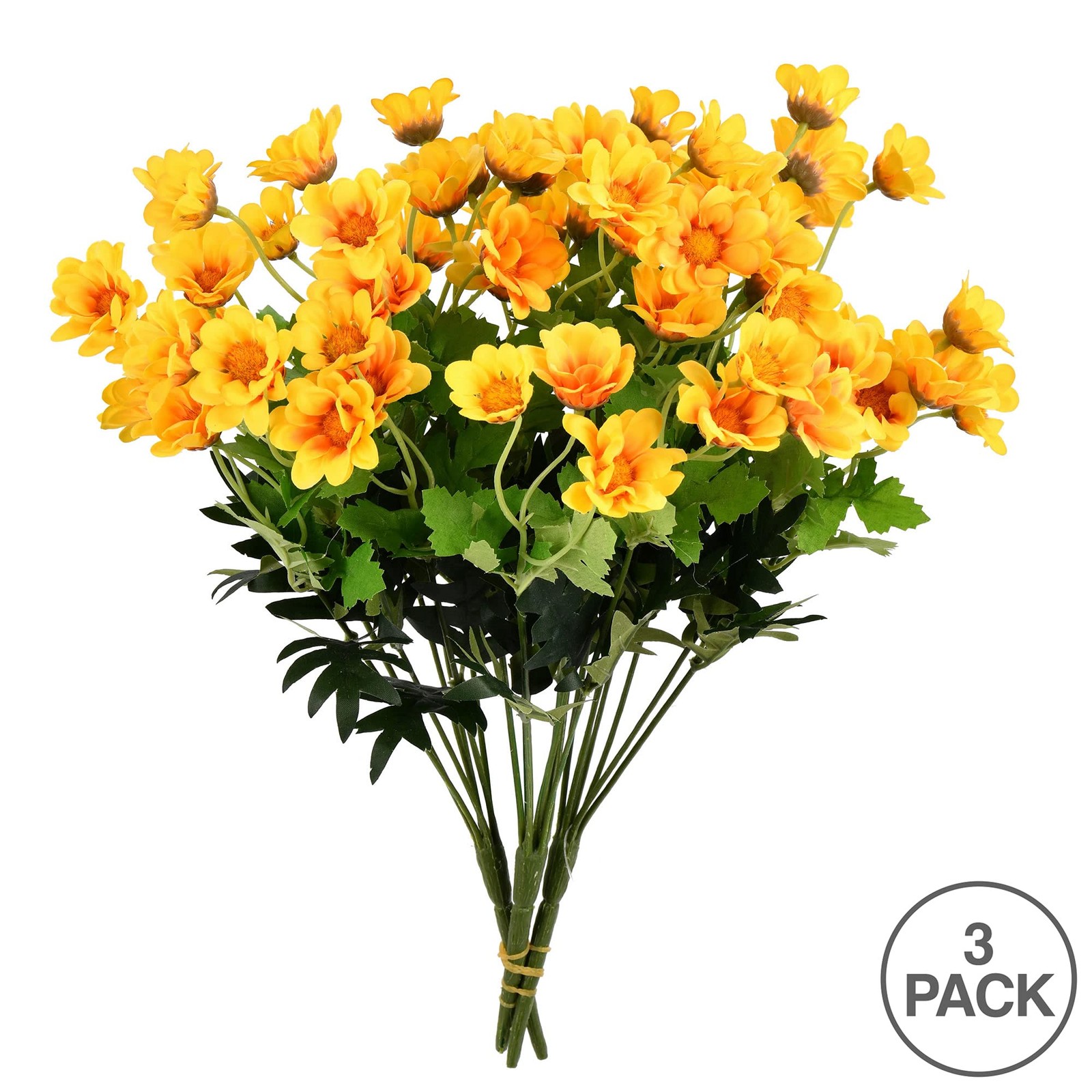 Vickerman 14.5″ Fabric Artificial Wild Daisy Bush in Yellow (Set of 3)