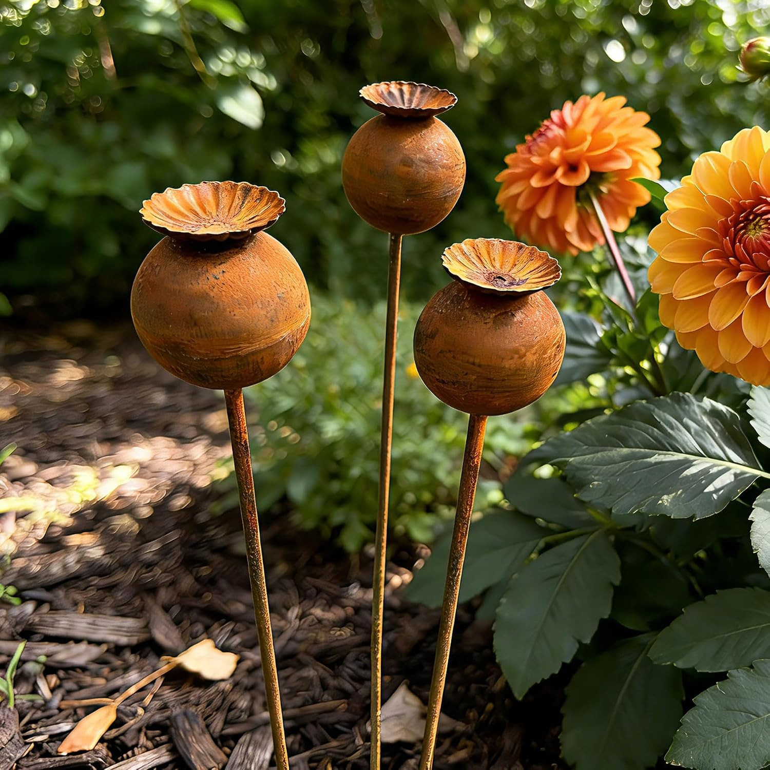 Metal Flowers for outside – 3PCS Decorative Garden Stakes, Flower Bed Decoration