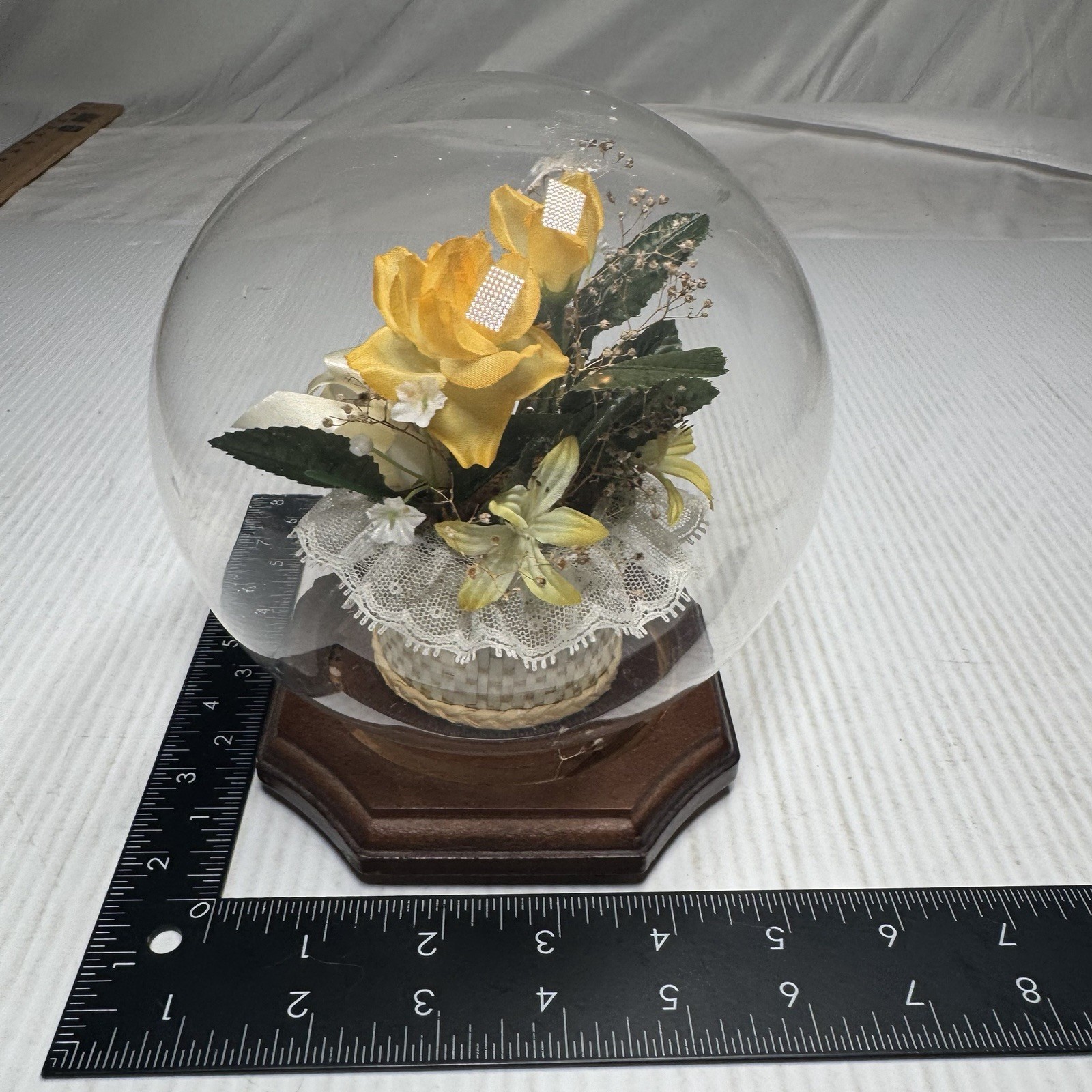 Vintage Glass Dome Terrarium w/ faux silk flowers & Greenery