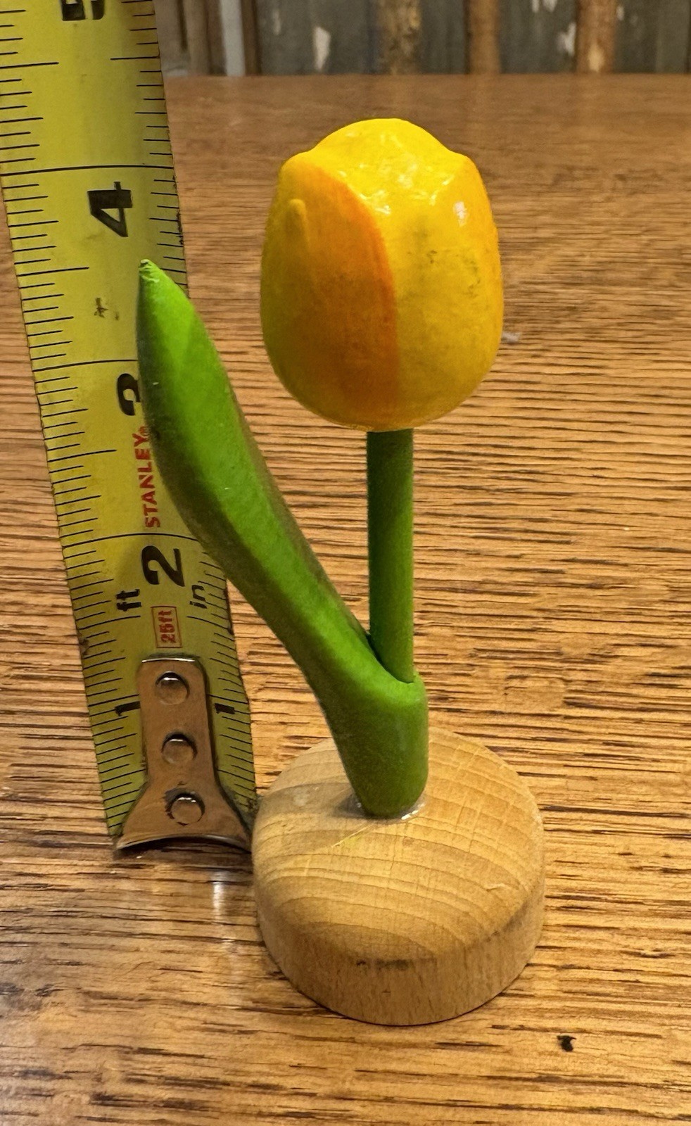 Hand Carved and Painted Wooden Flower Tulip Yellow Holland Michigan Dutch