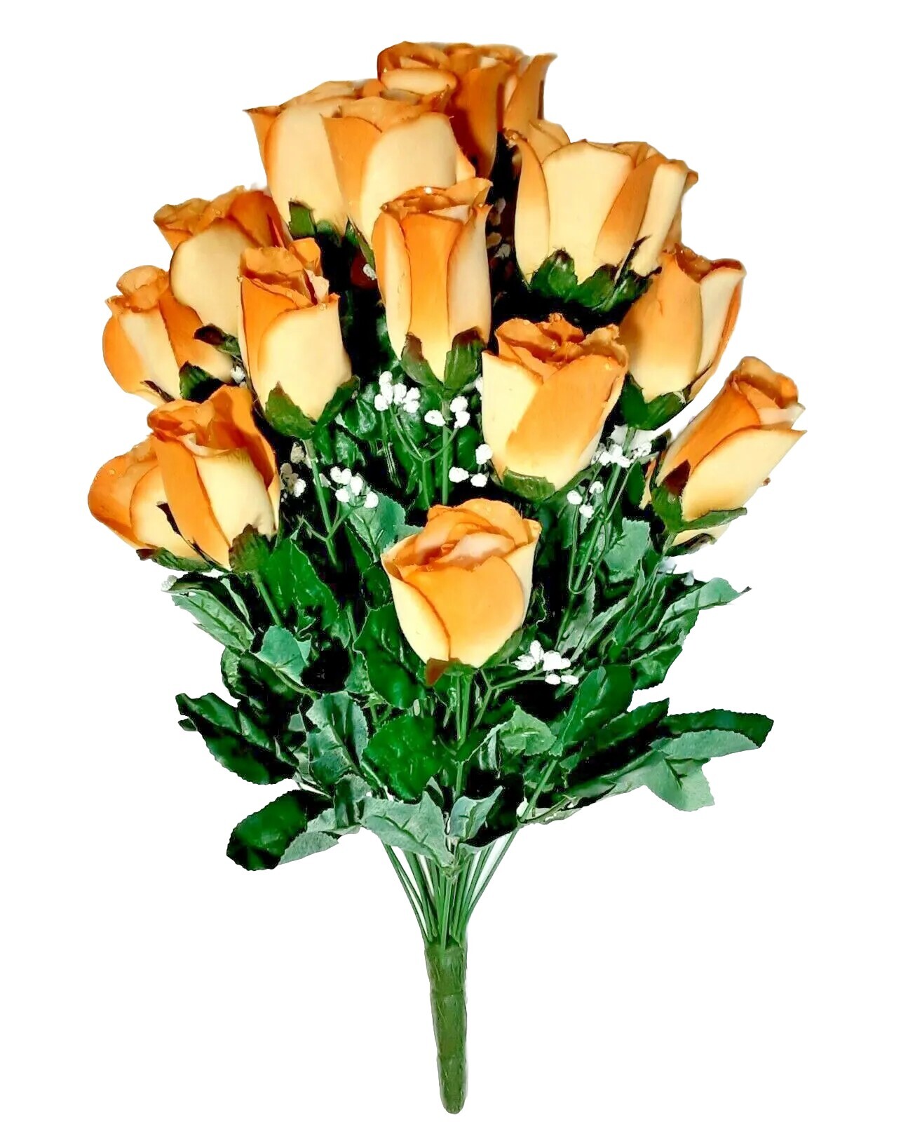 22″ Tan Light Brown Microfiber 24-Rose Bush Dewdrops Silk Flower Wedding Decors