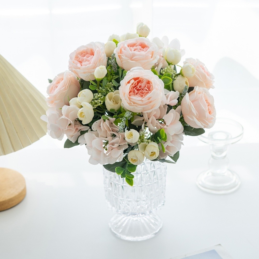 Wedding Bouquet with Silk Peony Hydrangea Flowers for Home Decor Display