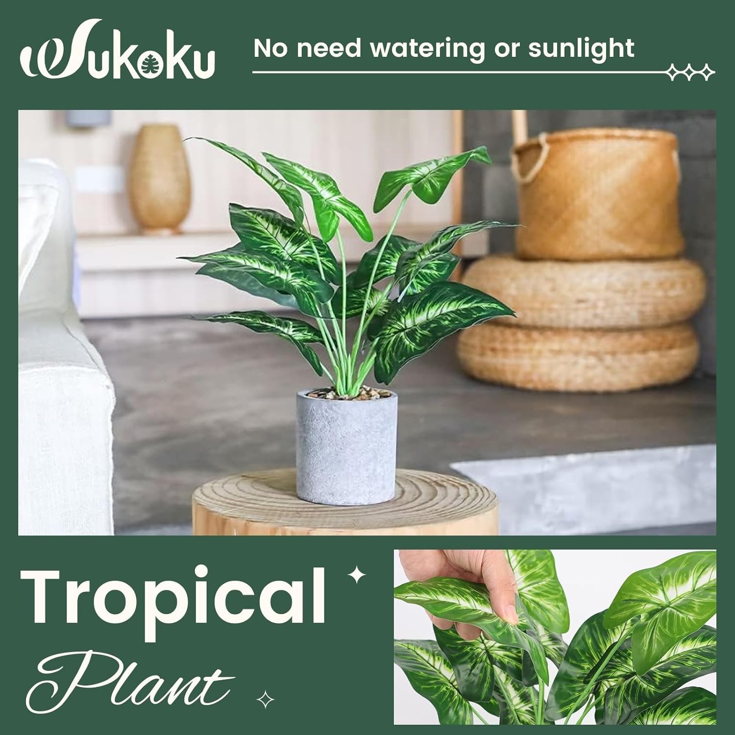 16-Inch Artificial Tropical Faux Plant for Stylish Indoor Decor – Sage Green