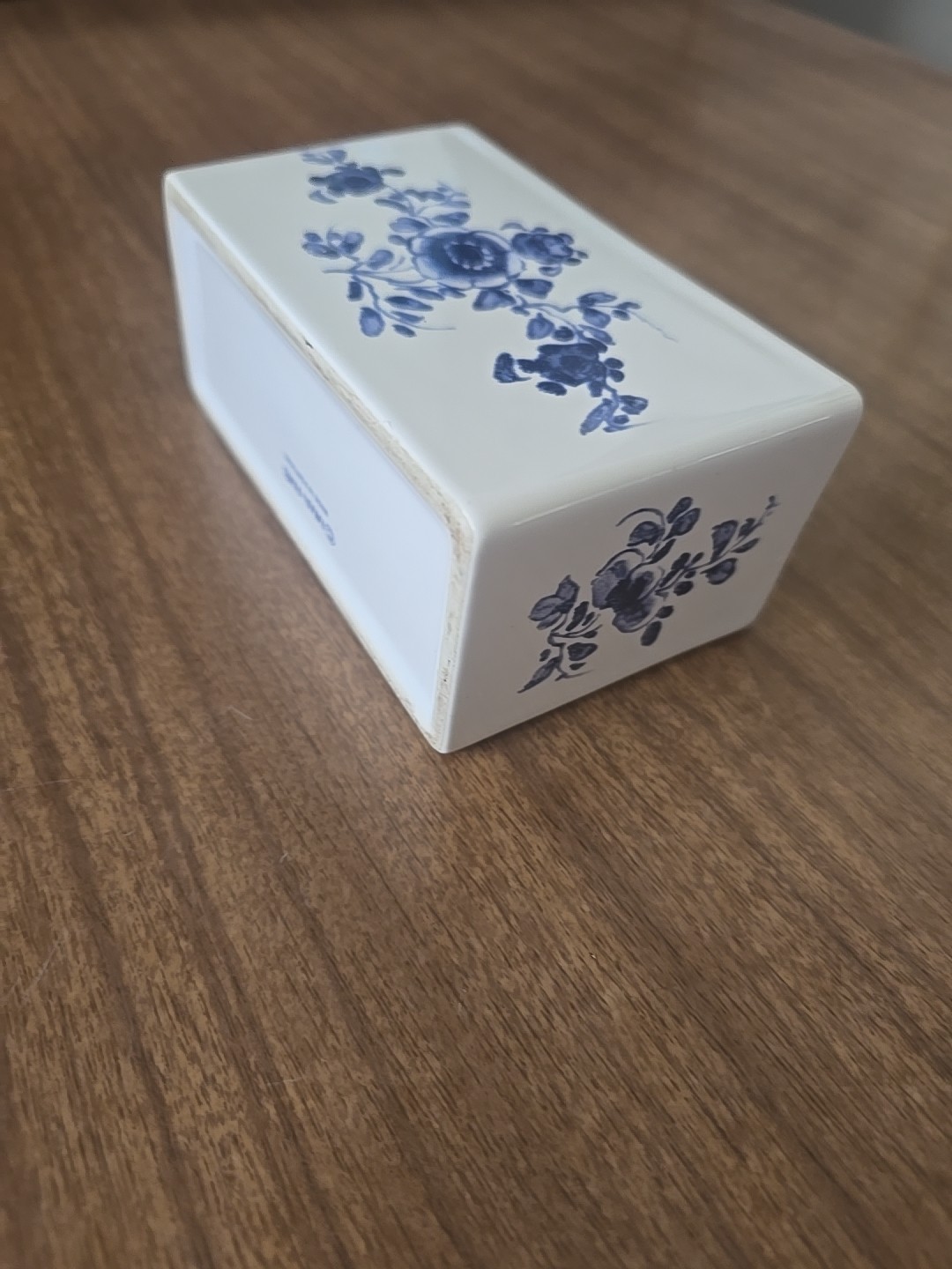 Hand Painted Ceramic Blue and White Flower Frog Vase, 1992 Made in Portugal