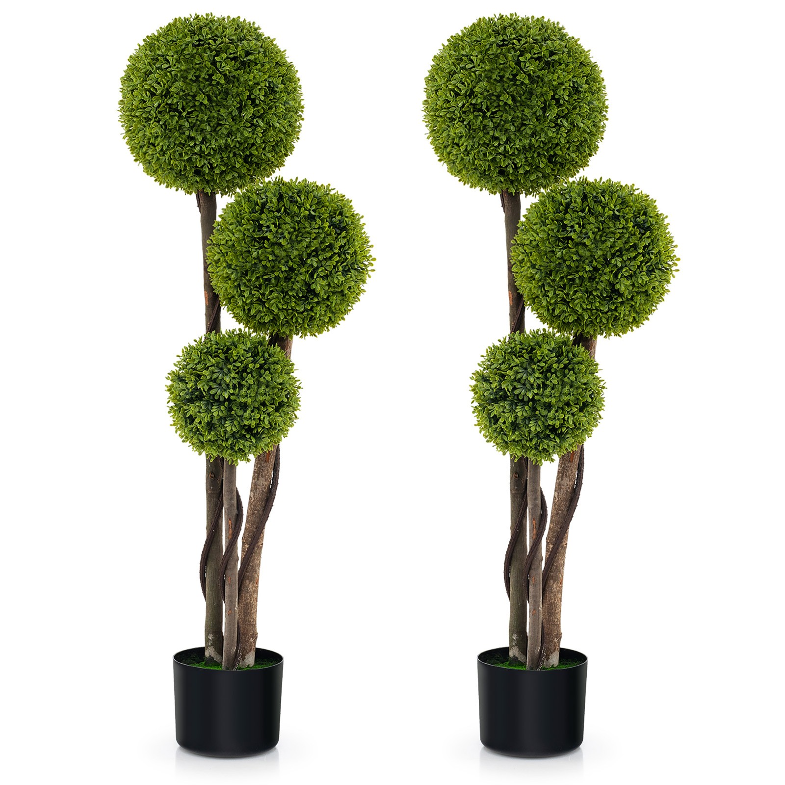 4 FT Artificial Boxwood Topiary Ball Tree w/ Triple Ball Faux Greenery Plant