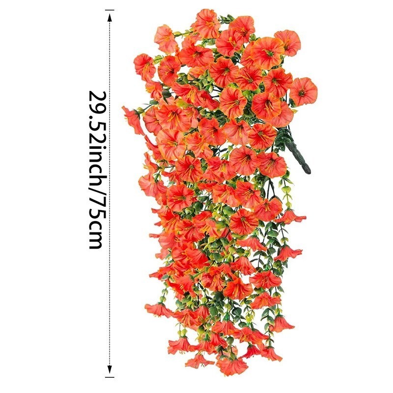 UV Resistant Faux Silk Morning Glory Hanging Flowers for Outdoor Decor 1 Pc Red